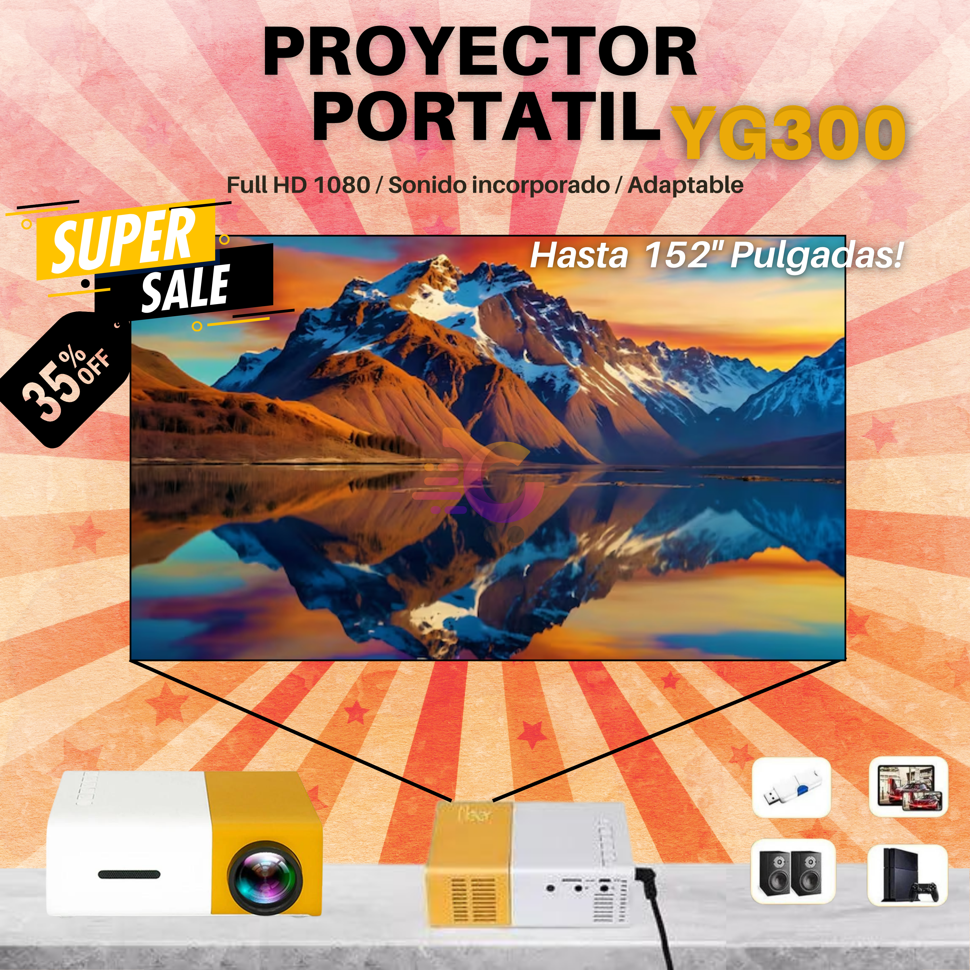 Proyector Minicine Portátil HD80" 35% OFF